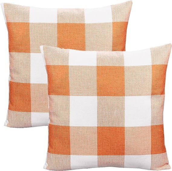 Orange White Buffalo Plaids Decor Fall Throw Pillow Covers Thanksgiving Front Porch Farmhouse Out... | Amazon (US)