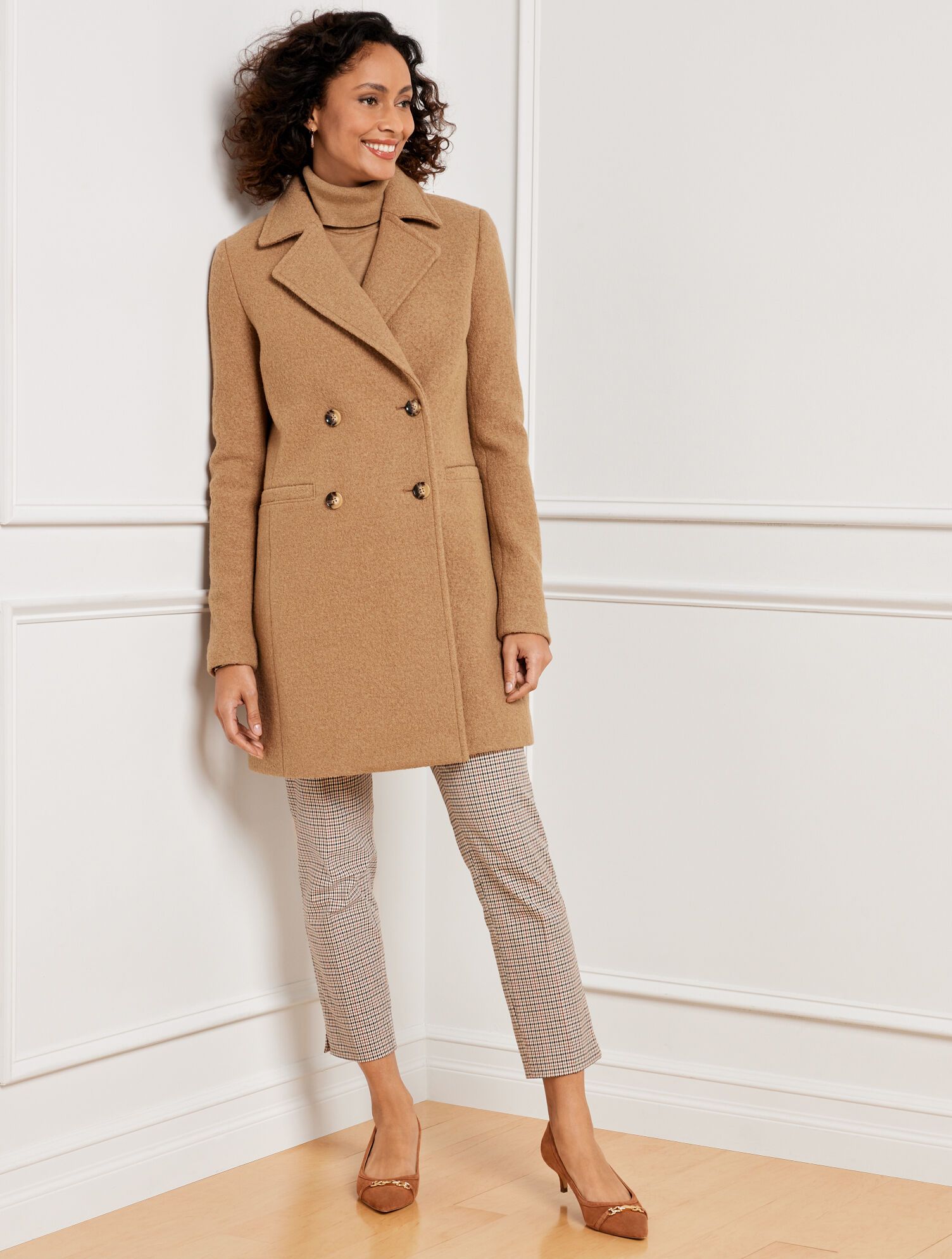 Double Breasted Boiled Wool Blend Coat | Talbots