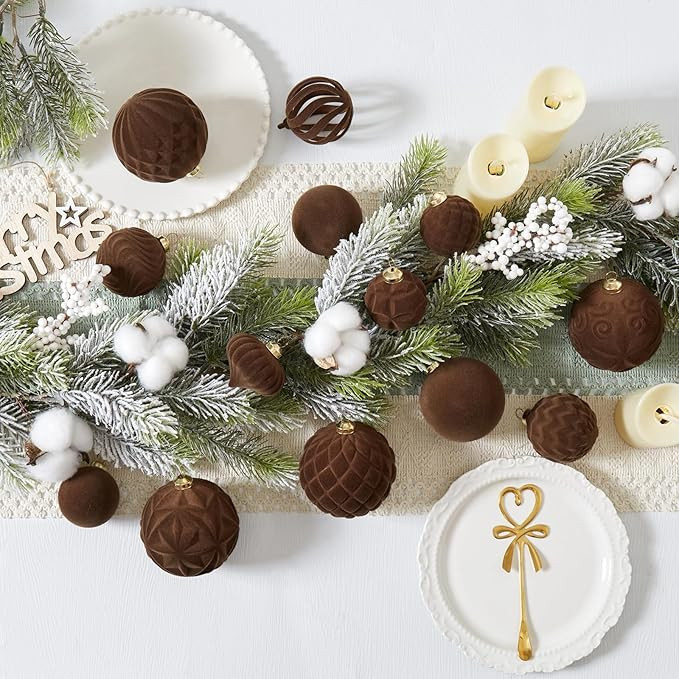 30pcs Velvet Christmas Ball Ornaments, Flocked Shatterproof Christmas Ornaments Hanging Xmas Tree... | Amazon (US)