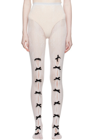White Bowknot Fishnet Tights | SSENSE