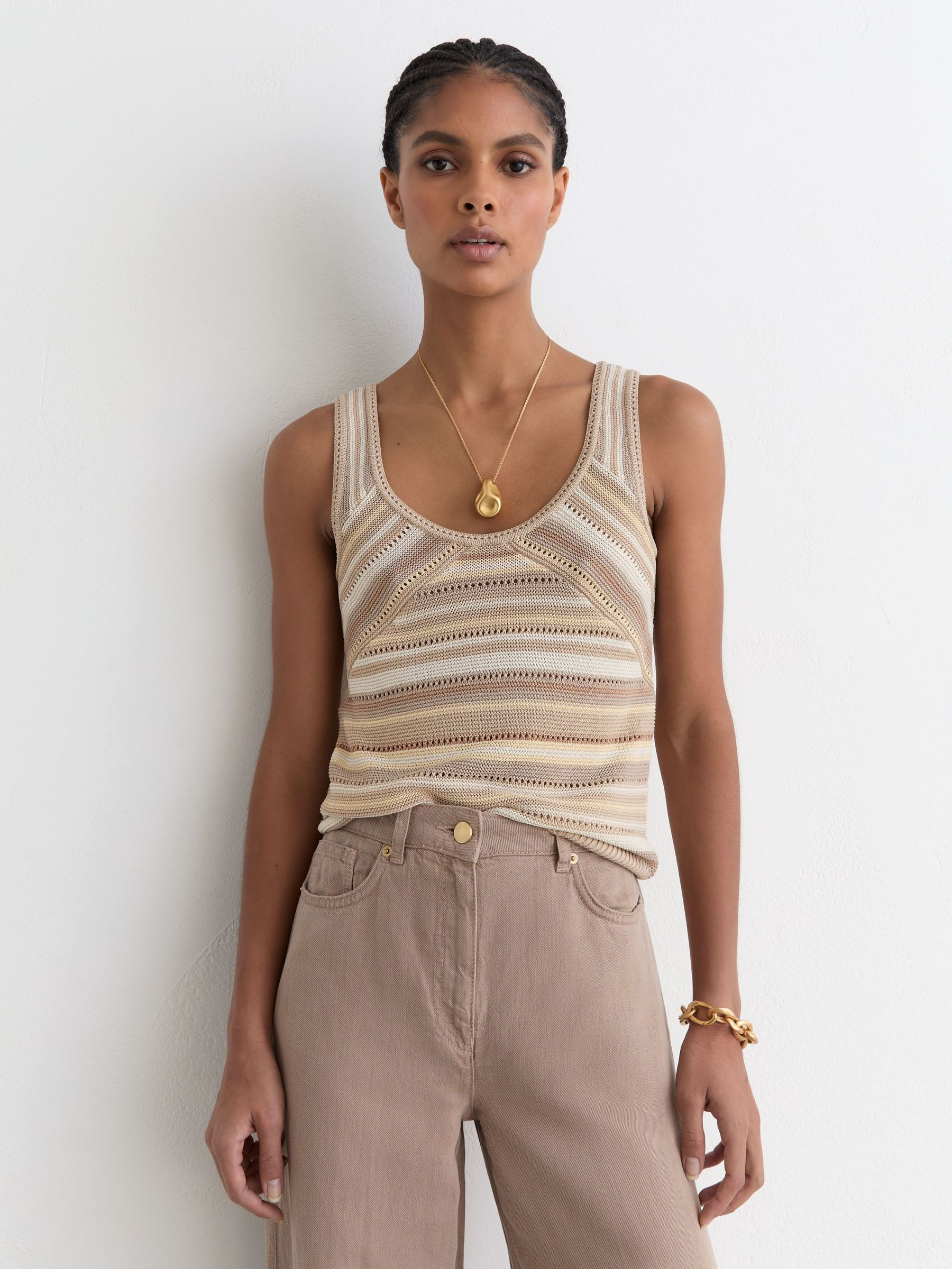 Reiss Striped Knit Scoop-Neck Vest in Dark Neutral | REISS | Reiss DE