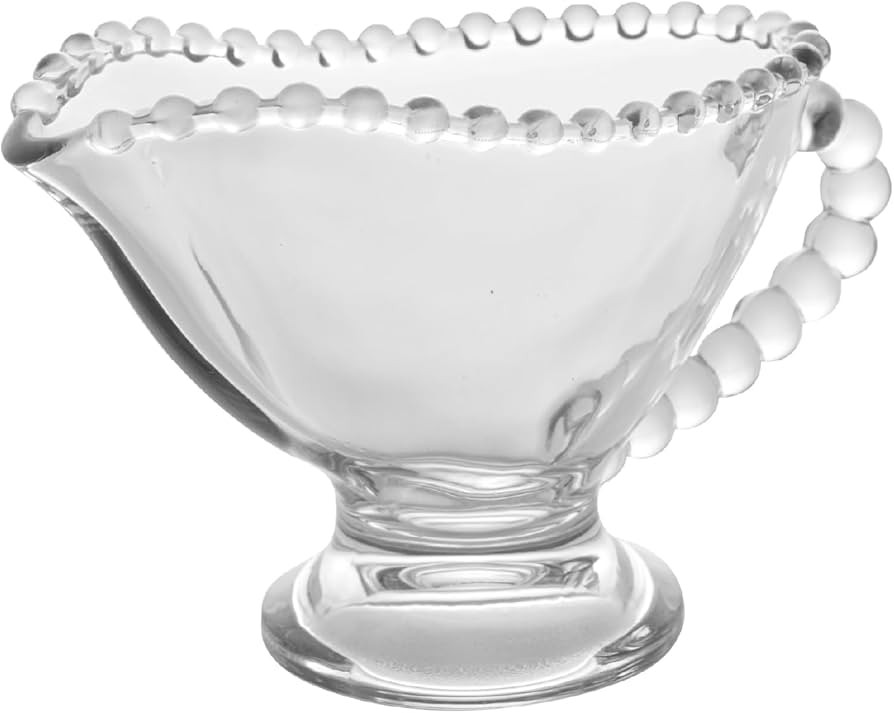 WOLFF - Pearl Beaded Crystal Gravy Boat with Handle - Gravy Bowl for Sauces, Salad Dressing and C... | Amazon (US)