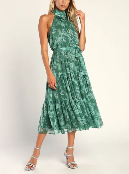 Shop wedding guest dresses and spring dresses! The Float to You Green Floral Print Halter Tiered Midi Dress is ON SALE and is under $70.

Keywords: Floral print dress, floral dress, spring dress, wedding guest, wedding guest dress, green dress, midi dress, Easter, Easter dress, summer dress, summer outfit, day date, garden party, date night, date night outfits, floral dress, travel outfit, travel dress, maxi dress, party dress 

#LTKwedding #LTKparties #LTKsalealert