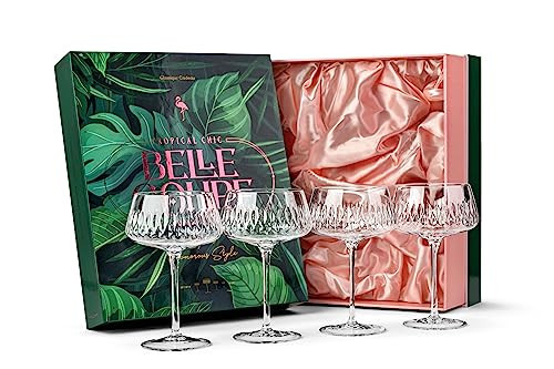 Vintage Flamingo Belle Coupe Glasses for Cocktails and Champagne | Set of 4 | 12 oz Crystal Retro Style Stemmed Saucers for Elegant Bar Drinks | Tropical Glassware Collection | Amazon (US)