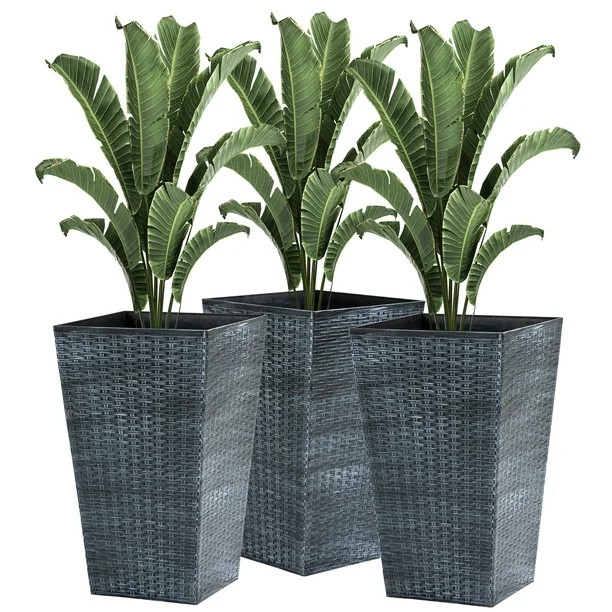 Outsunny Set of 3 Tall Planters, Outdoor & Indoor Flower Pot Set for Front Door, Entryway, Patio ... | Walmart (US)