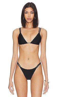 Alisha Strappy Bikini Bottom in Black | Revolve Clothing (Global)