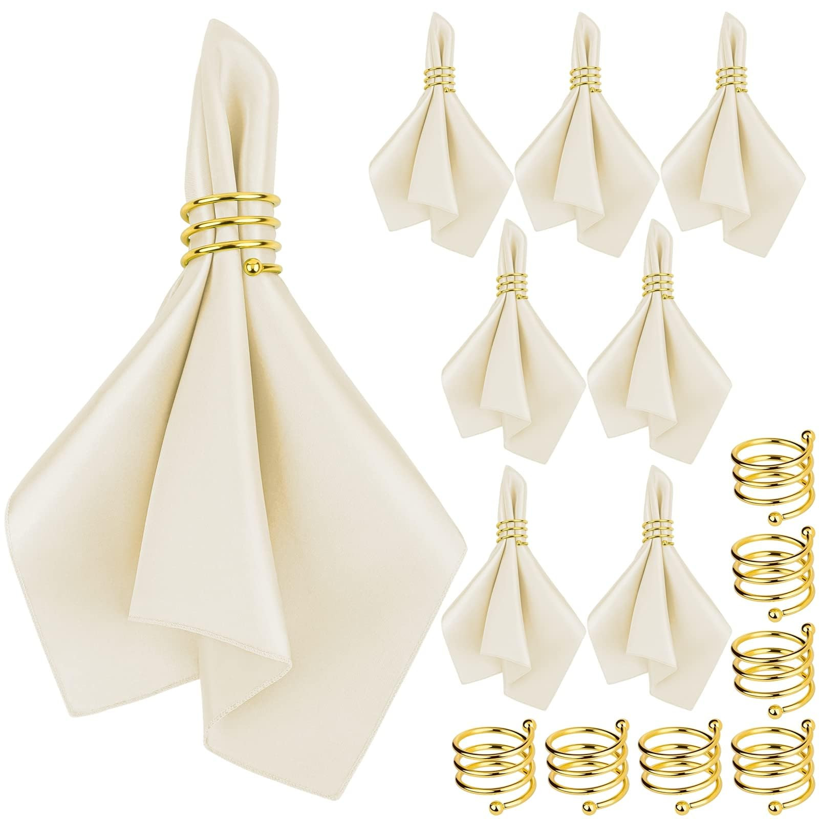 MCEAST Satin Cloth Napkins and Napkin Rings Set of 8, Smooth Fabric Table Napkins and Napkin Hold... | Amazon (US)