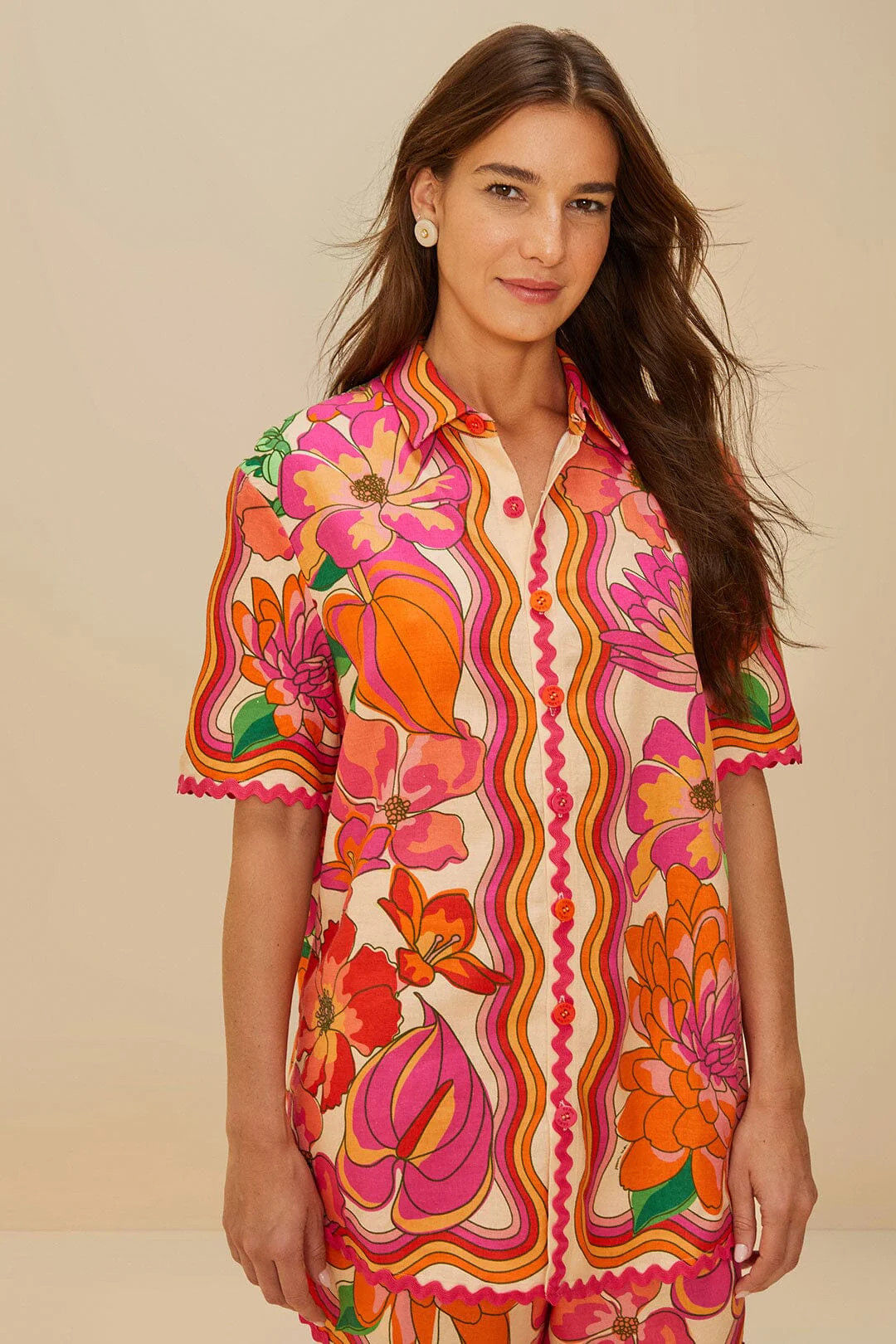 Beige Spring Affair LENZING™ ECOVERO™ Euroflax™ Shirt | FarmRio (US)