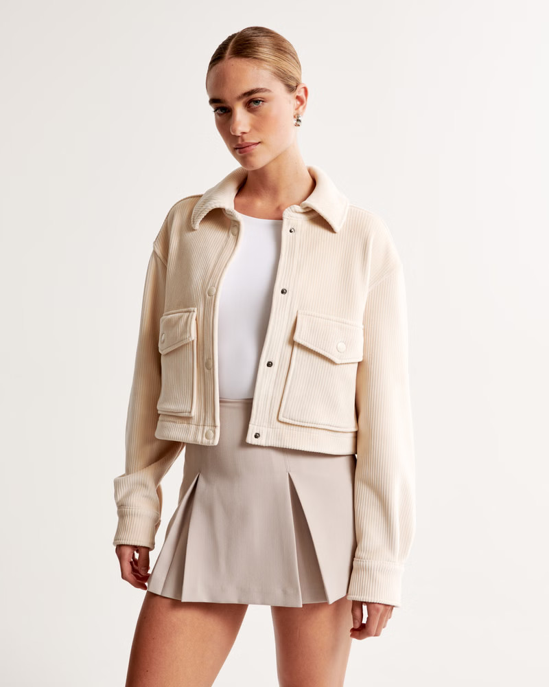 Cropped Corduroy Velour Shirt Jacket | Abercrombie & Fitch (US)