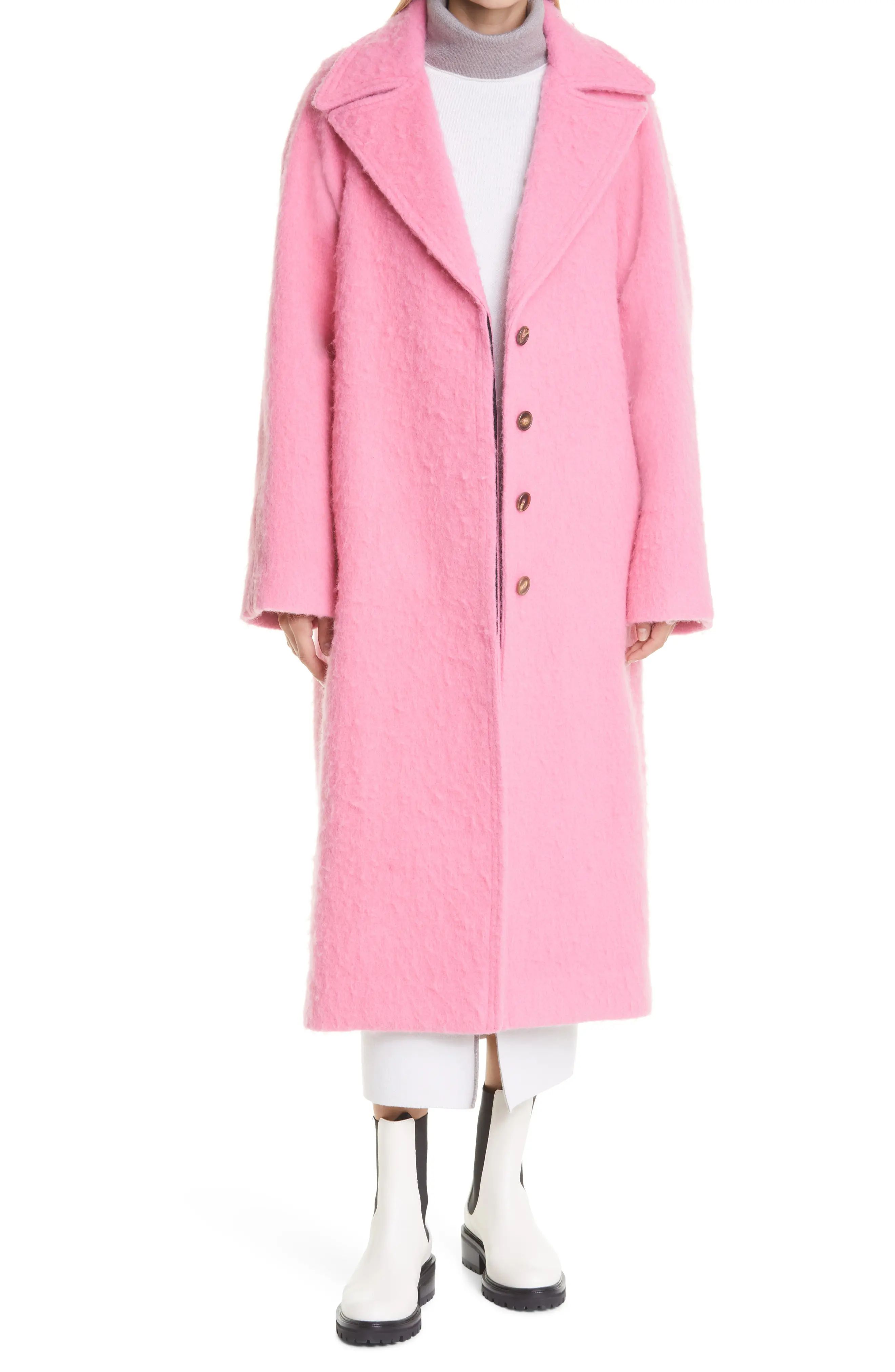 Victoria Beckham Brushed Wool Blend Coat, Size 0 Us in Candy Pink at Nordstrom | Nordstrom