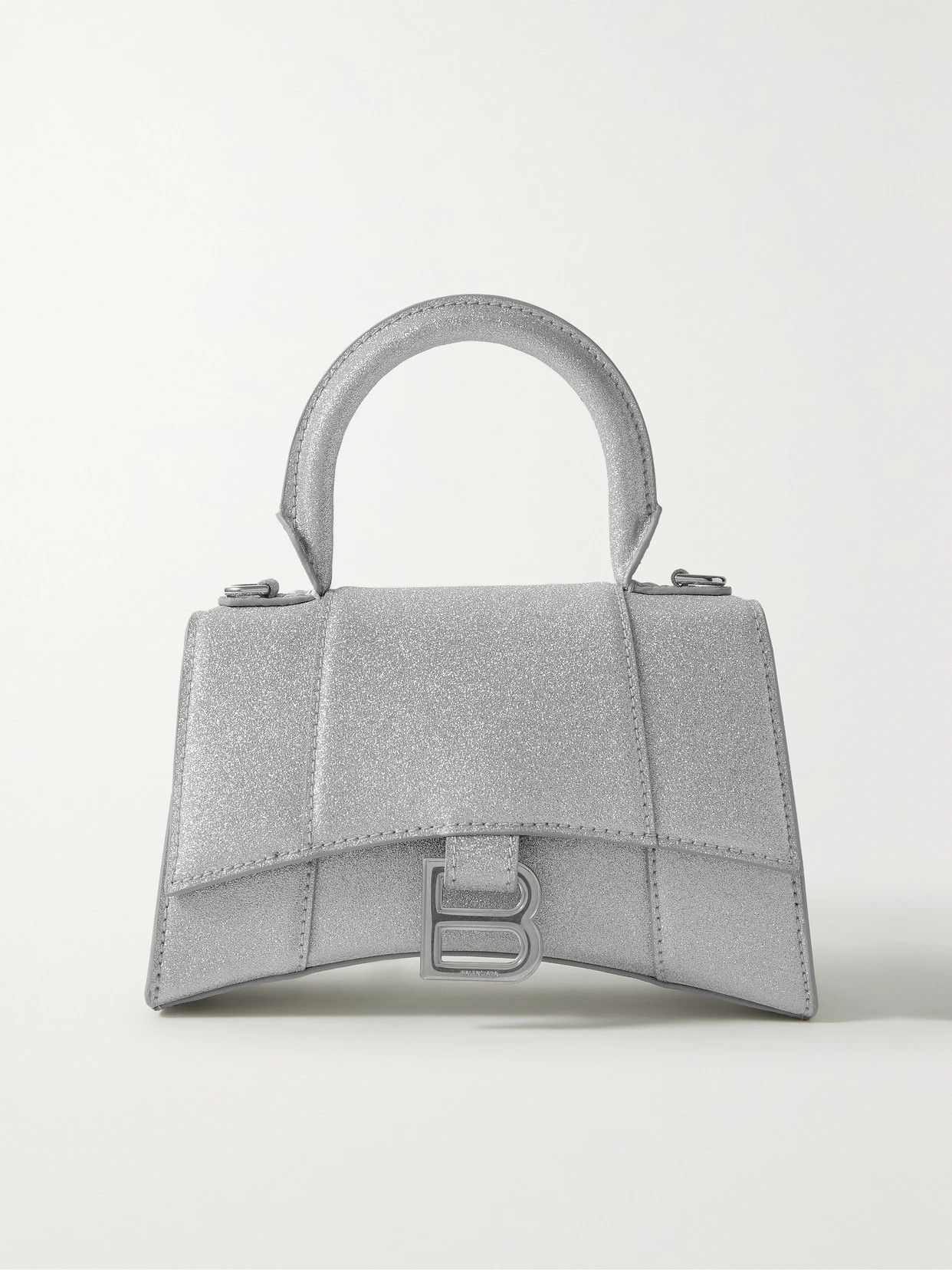 Balenciaga - Hourglass Xs Glittered Leather Tote - Silver - One size | NET-A-PORTER APAC