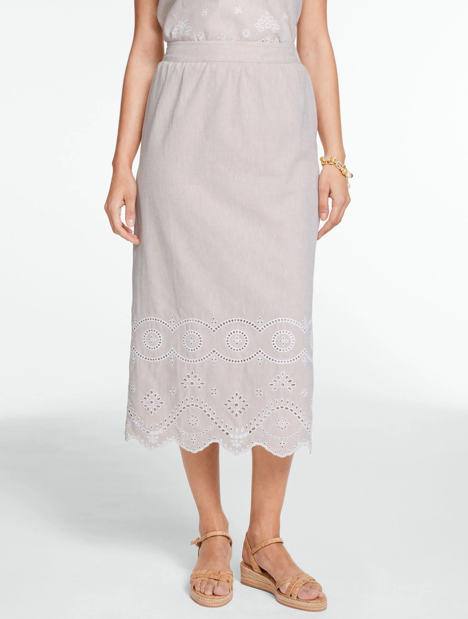 Embroidered Linen A-Line Skirt | Talbots