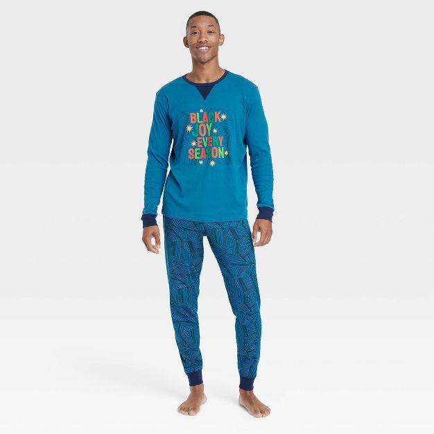 Men's Joy Print Matching Family Pajama Set - Wondershop™ Dark Teal Blue | Target