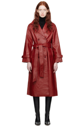 Reformation - Red Veda Edition Leather Trench Coat | SSENSE