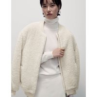 M&S Women's Faux Fur Bomber Jacket - 12 - Cream, Cream | Marks & Spencer (UK)