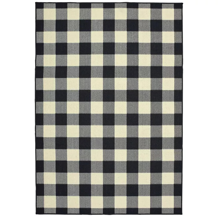 Madeline Border Patio Rug Black/Ivory | Target