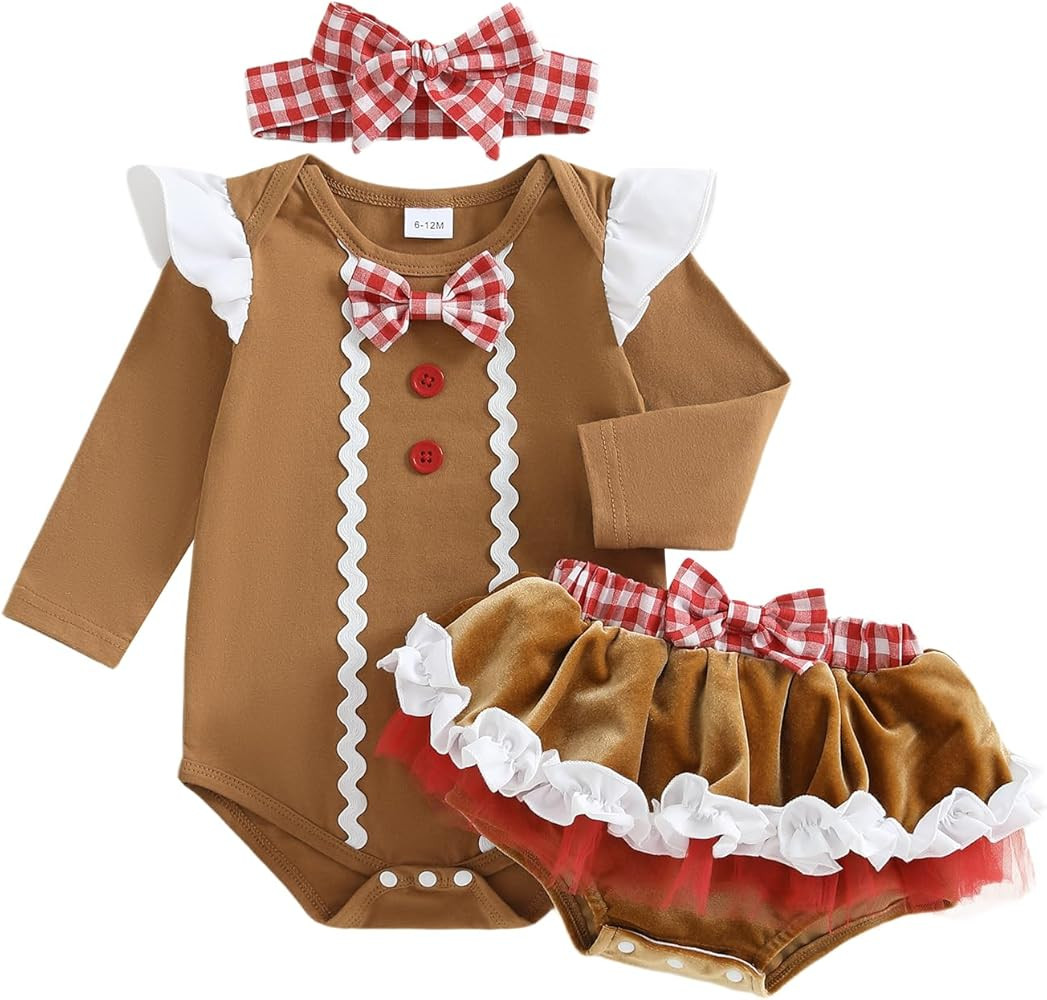 Newborn Baby Girl Christmas Outfit Long Sleeve Romper Christmas Onesie Bloomers Shorts Set Cute F... | Amazon (US)
