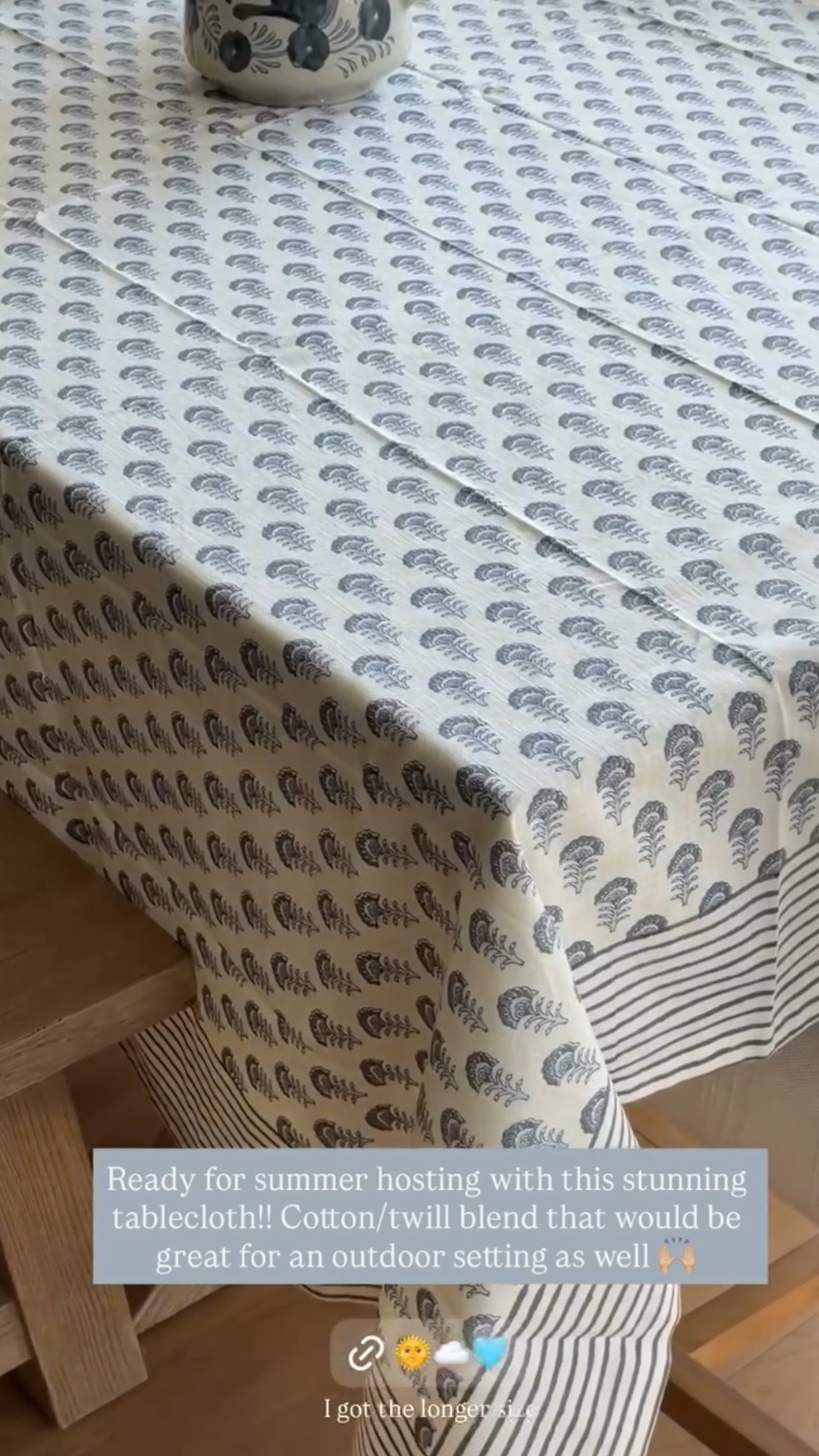 @wayfair #ad #wayfairpartner #wayfairoutdoor Ready for summer hosting with this stunning tablecloth!! Cotton/twill blend that would be great for an outdoor setting as well 🙌🏼 I got the longer size