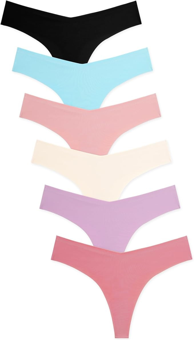 FINETOO Seamless Thongs for Women Sexy No Show Panties Invisible V-waisted Stretch Ladies Underwe... | Amazon (US)
