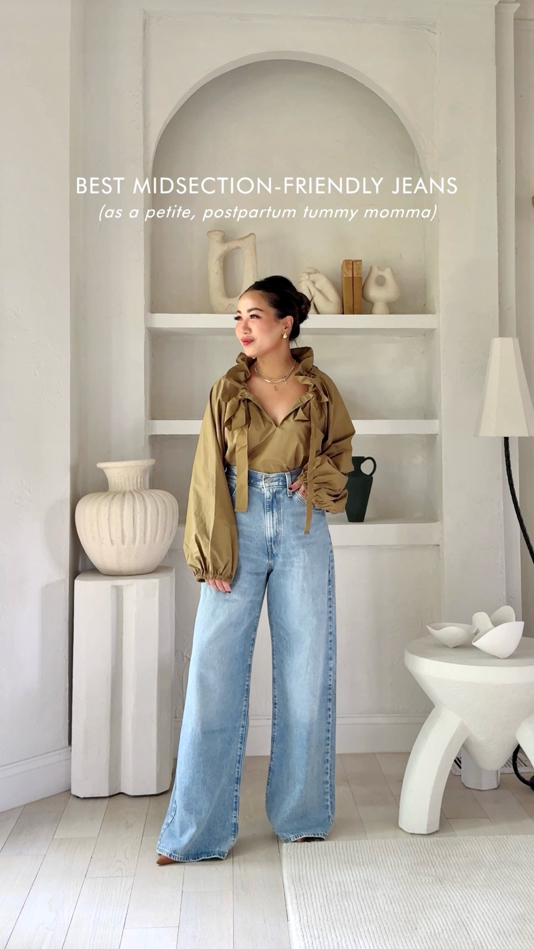 Affordable, soft and so comfortable! These button adjusters are amazing! 

JEANS: wearing colors ‘Chasing Dreams’ (darker wash) and ‘Invested Indigo’ (lighter wash). I’m 5 ft 115 pounds, postpartum tummy, and wearing a size 26. Perfect fit at the tightest button. As for length, I’m planning to get them shorten a few inches. 

RUFFLE TOP: The ruffle top is by Walmart! Under $30 and it’s so beautiful! I’m wearing a size Small. 

HENLEY: The black henley is currently on sale! Super soft and slightly sheer. It looks and feels very elevated. I’m wearing a size Small.

#LTKFindsUnder100 #LTKStyleTip #LTKSaleAlert