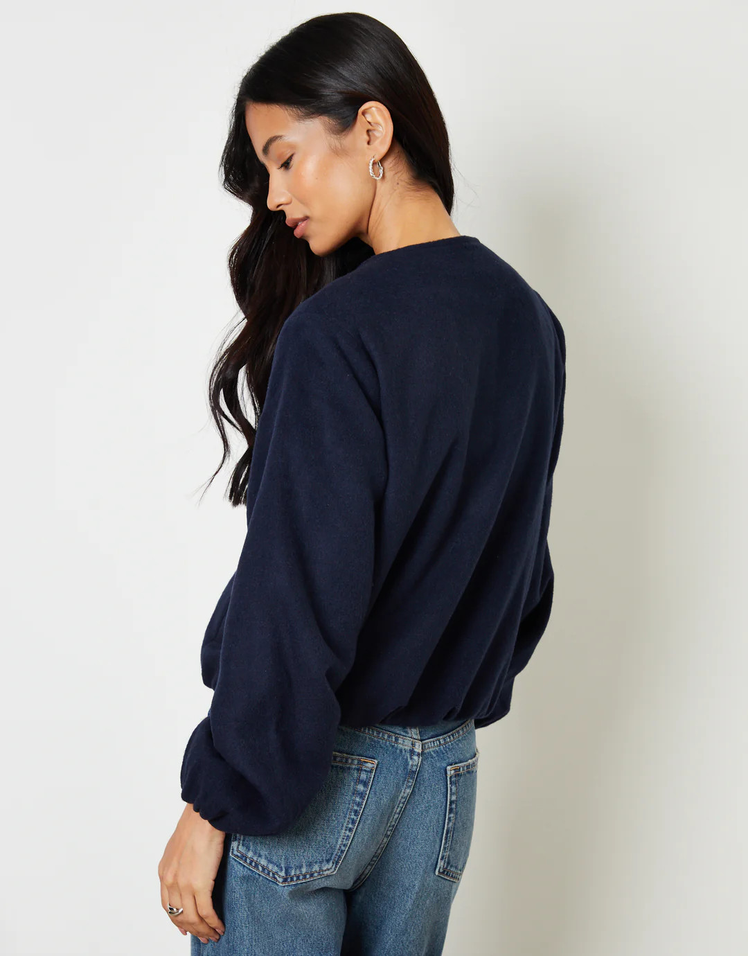 Navy Brushed Bubble Hem Bomber Jacket | Threadbare