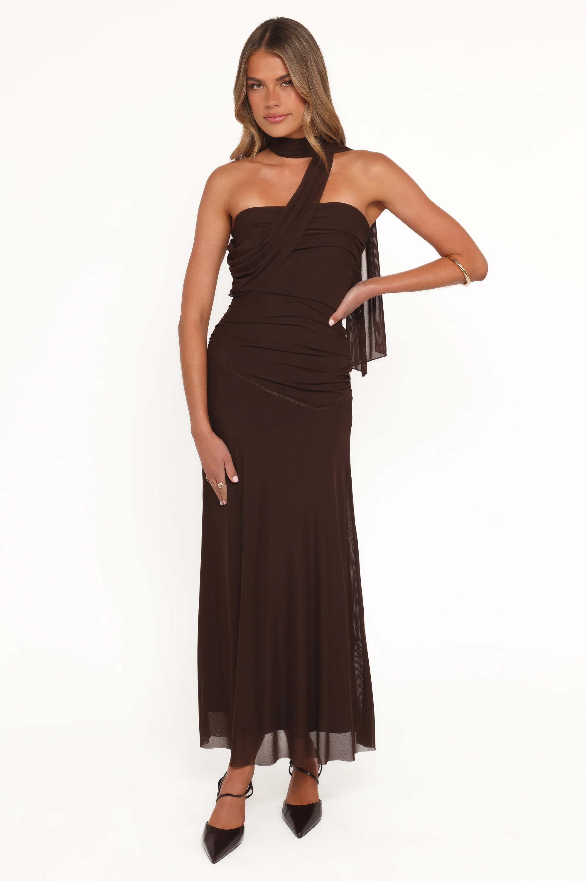 Charly One Shoulder Maxi Dress - Brown | Petal & Pup (US)