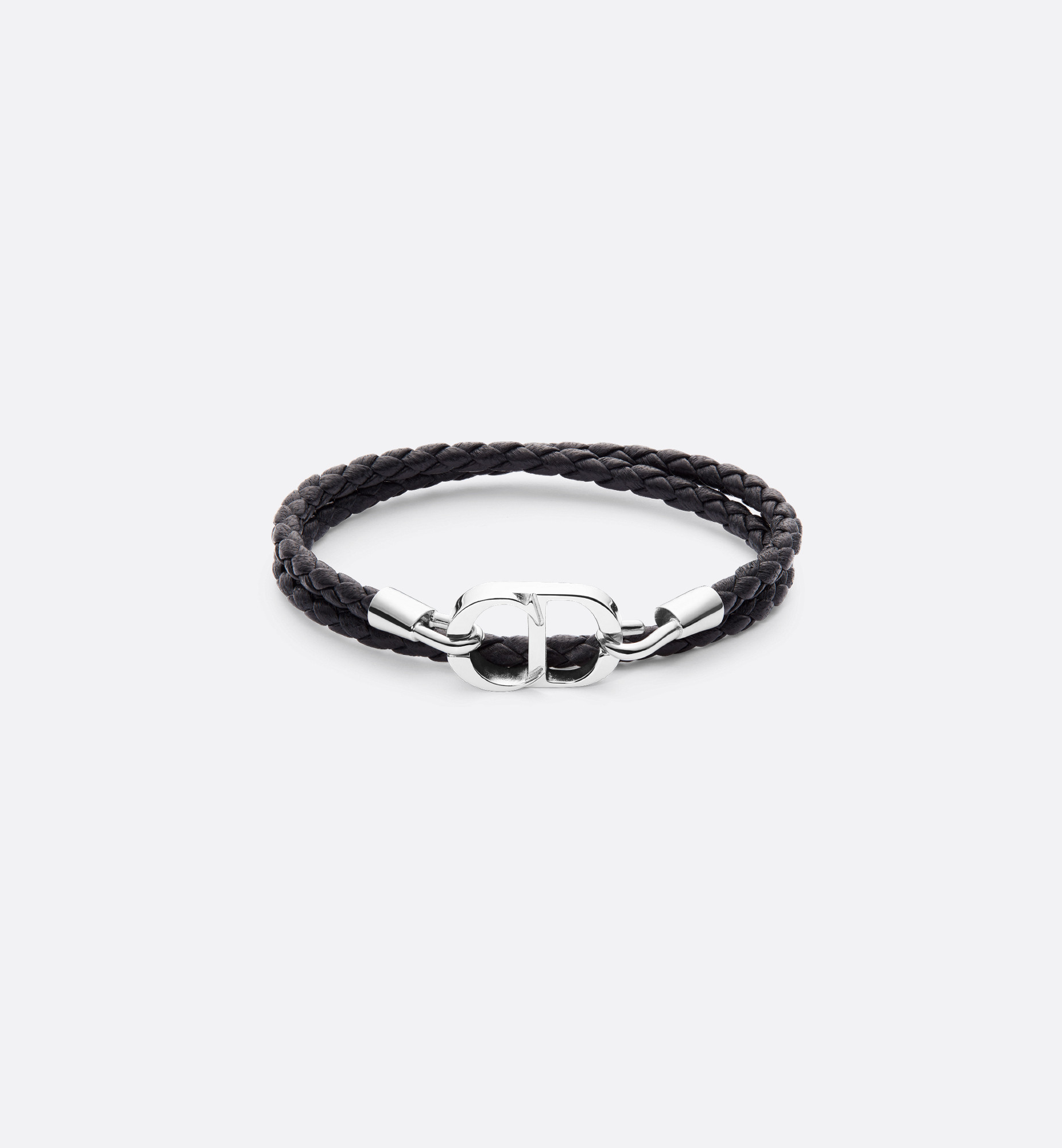 CD Icon Braided Leather Double Bracelet Black Lambskin and Silver-Finish Brass | DIOR | Christian Dior Parfums UK