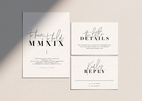 Black and White Minimalist Wedding Invitation Template, Simple Wedding Invitation with Roman Nume... | Etsy (US)