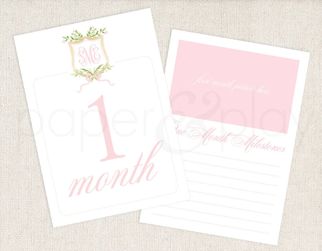 Watercolor Monogram Crest Baby Milestone Cards // baby // month cards // baby shower // gift // m... | Etsy (US)