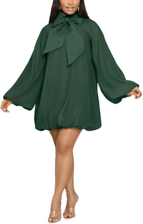 Yanfoam Women's Puff Long Sleeve Sweetheart Round Neck Dress Flowy Loose Chiffon for Cocktail Par... | Amazon (US)