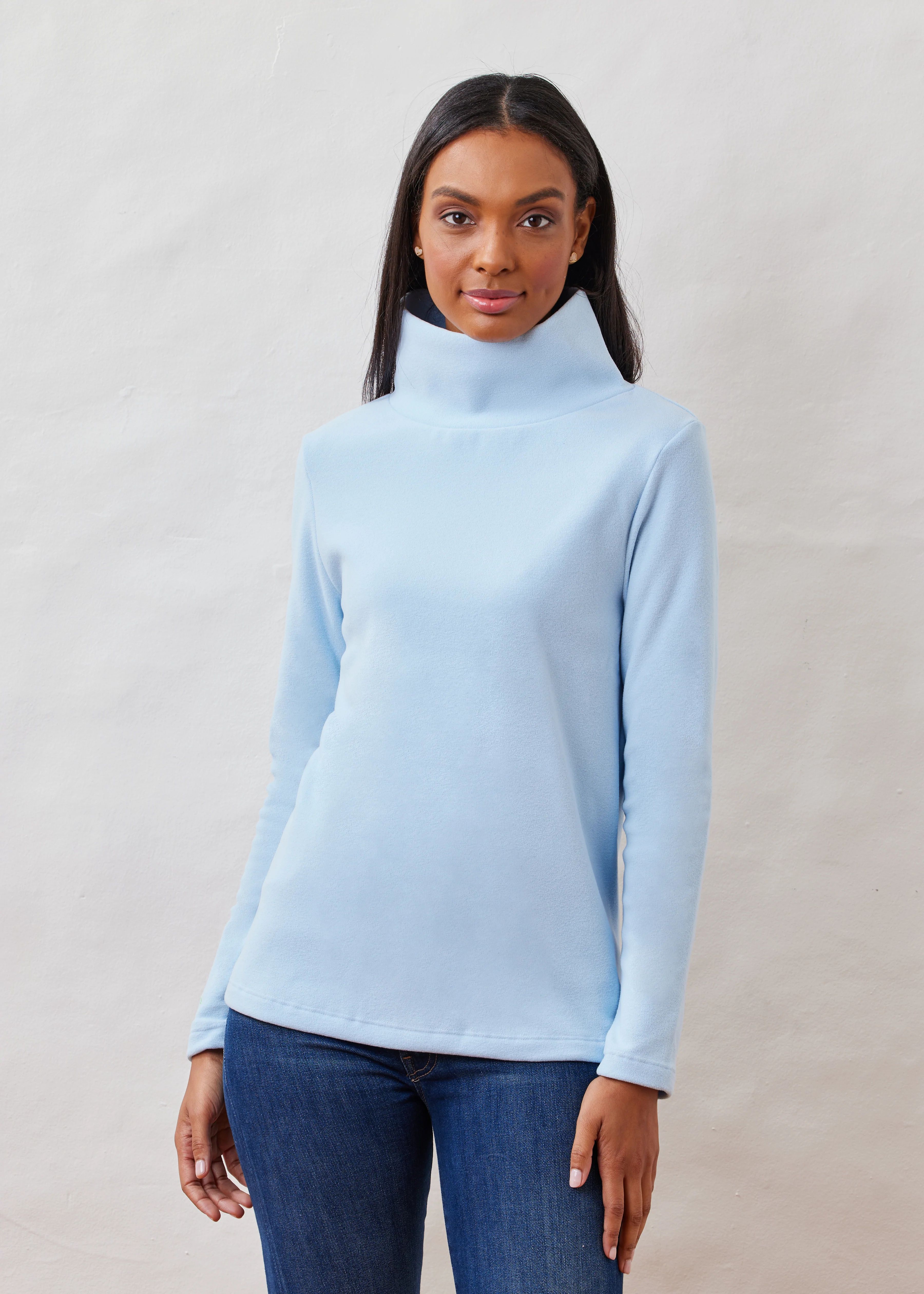 Greenpoint Turtleneck in Terry Fleece (Ice Blue) | Dudley Stephens