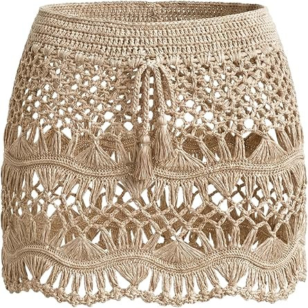 CUPSHE Women Crochet Coverup Skirt Drawstring Knit Mini Skirt Coverup for Swimwear | Amazon (US)