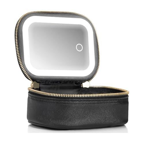 Mini Makeup Bag with Led Mirror, Small Travel Make up Bag 3 Light Modes Adjustable Brightness, for Women Organizer Cosmetic Bag, Portable Travel Train Toiletry Bag, for Pool Parties Work Touch-Ups | Amazon (US)