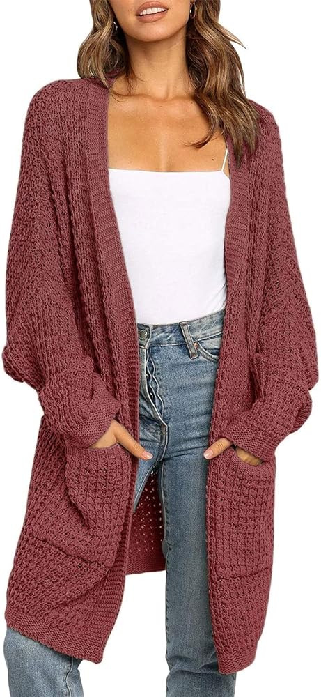 ZESICA Women's 2024 Fall Long Batwing Sleeve Open Front Chunky Knit Cardigan Sweater | Amazon (US)