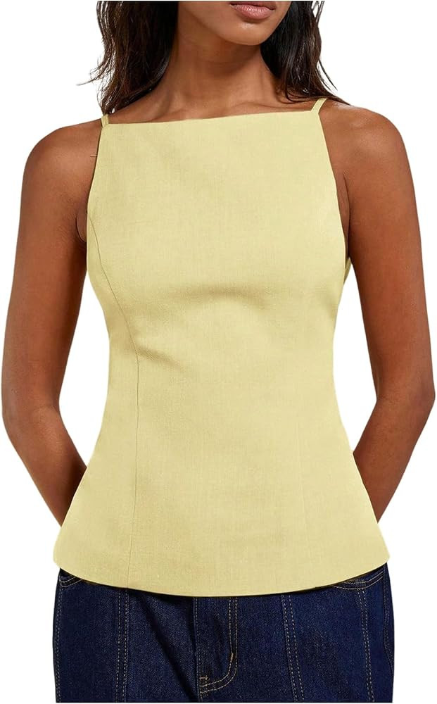 MakeMeChic Women's Going Out Tops Y2k Halter Tops Dressy Backless Top | Amazon (US)