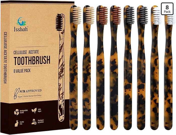 Isshah Biodegradable Eco-Friendly Cellulose Acetate Toothbrushes - 8 Count | Amazon (US)
