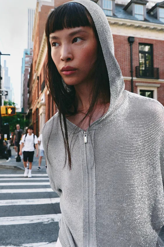 METALLIC THREAD HOODIE | Zara UK