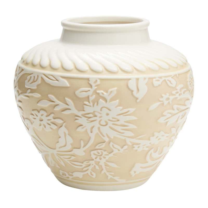 Neutral Embossed Flower Ceramic Vase, 7" | At Home