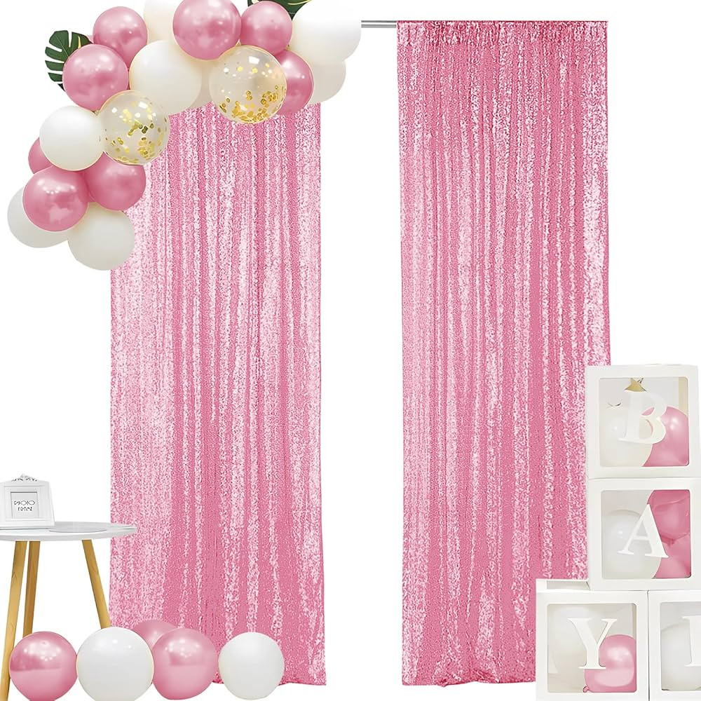 Hahuho Pink Sequin Backdrop Curtain, 2PCS 2FTx8FT Glitter Backdrop Curtain for Parties, Christmas... | Amazon (US)