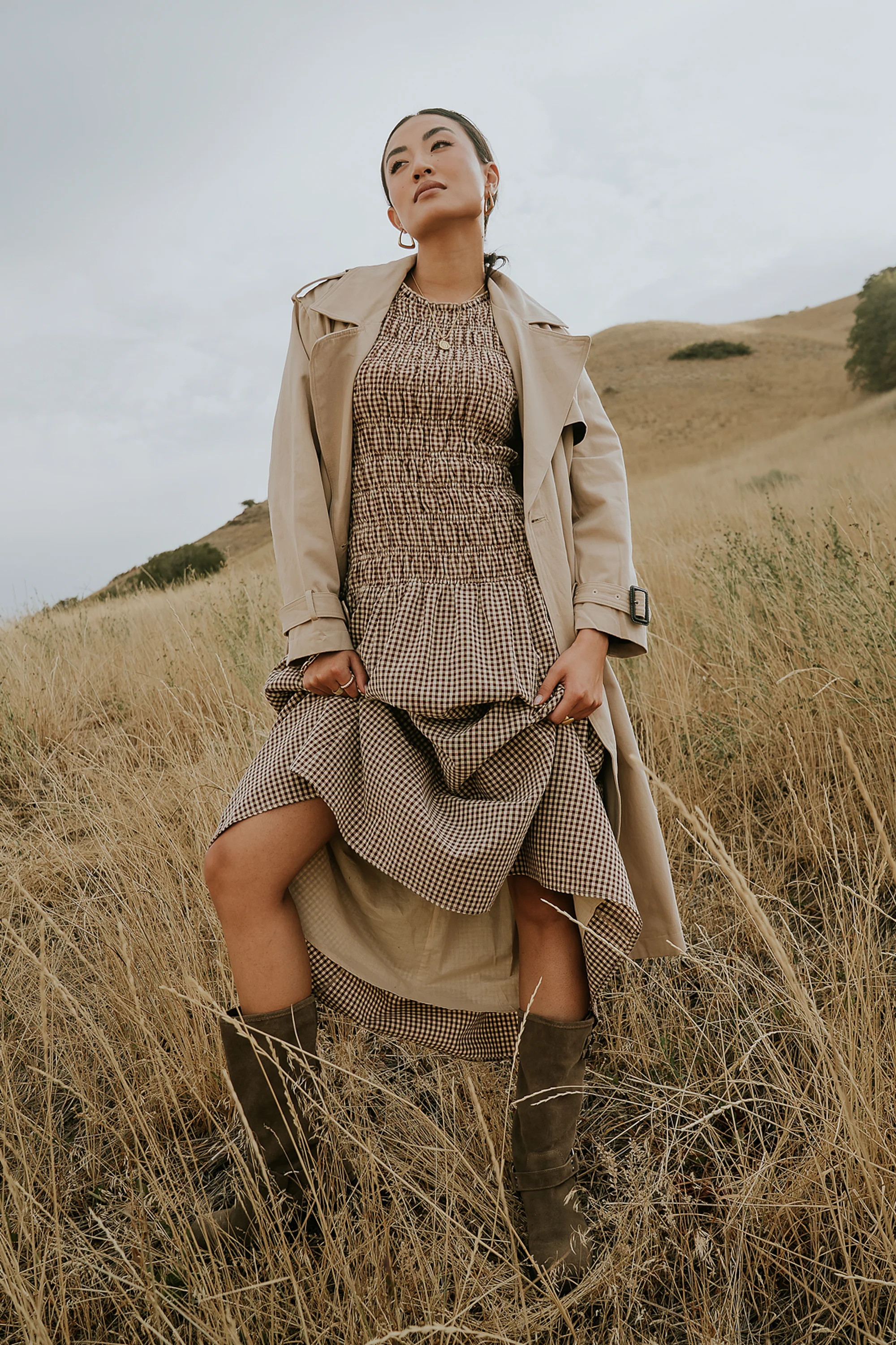 Opal Gingham Maxi Dress in Brown | Böhme US