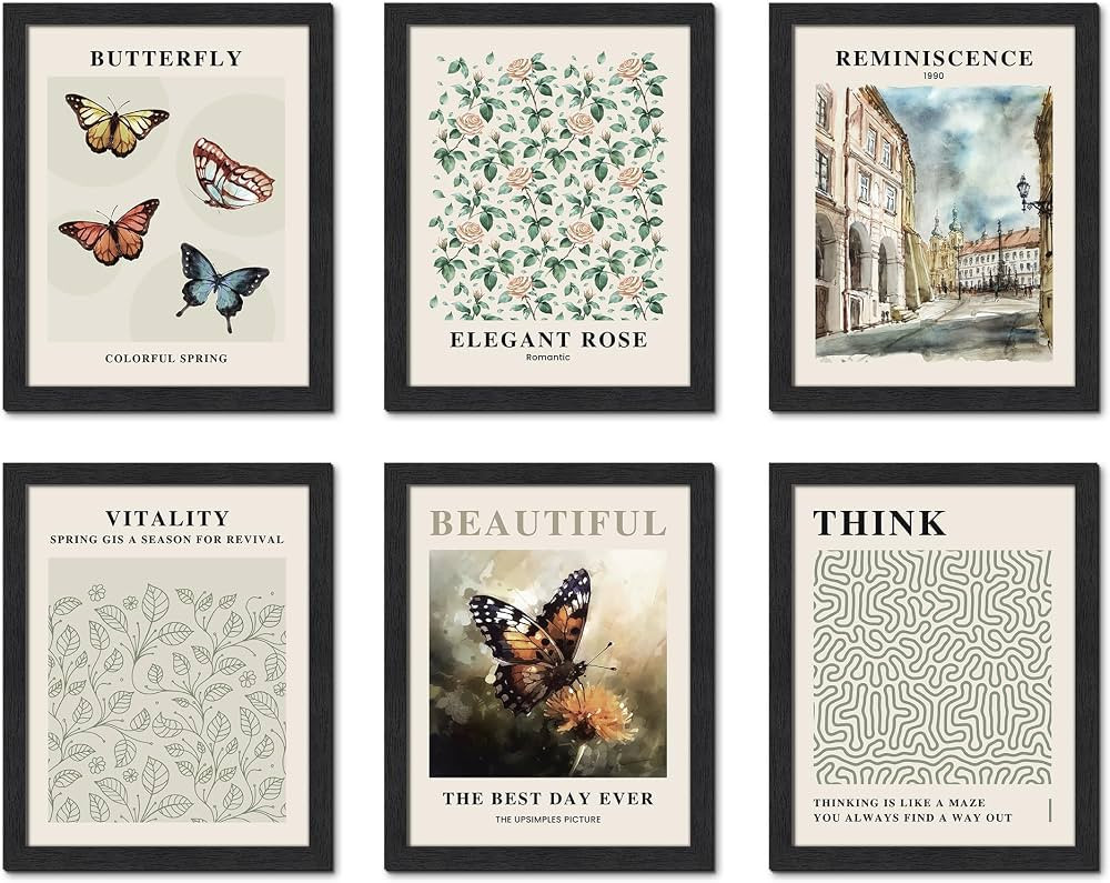 upsimples 8x10 Picture Frames Set of 6, Wall Prints for Room Decor Aesthetic, Black | Amazon (US)