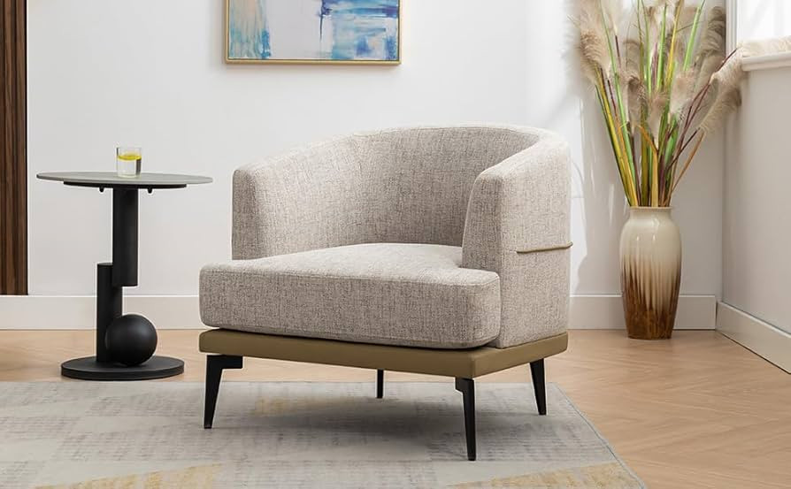 Modern Two Tone Fabric Upholstered Round Armchair Mustard Green, Comfortable Lounge Chair for Liv... | Amazon (US)