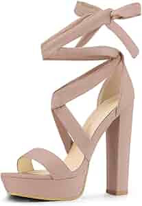 Allegra K Women's Lace Up Platform Block Heel Sandals | Amazon (US)