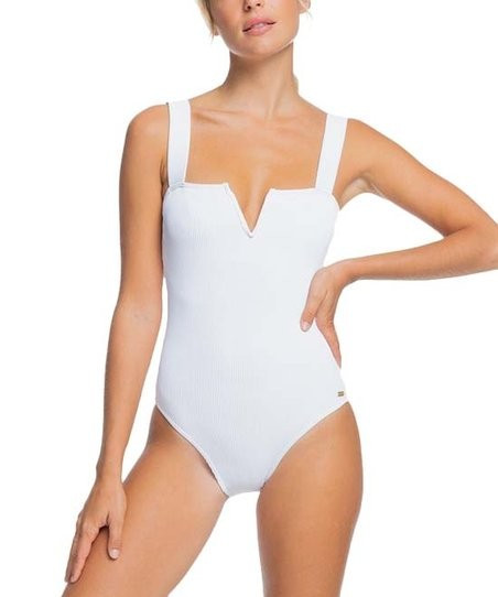 Bright White Mind Of Freedom Notch Neck One-Piece - Juniors | Zulily