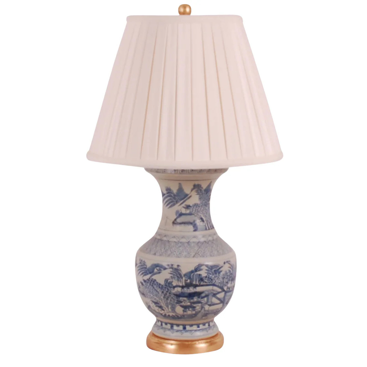 28″ Blue and White Vase Lamp on Gold Leaf Base | The Well Appointed House, LLC