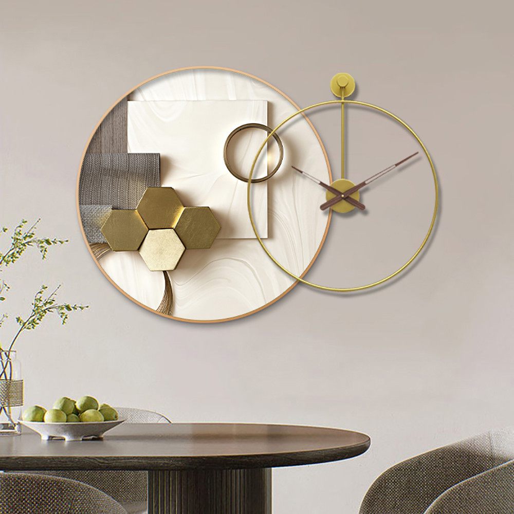 Modern Gold Round Wall Clock Canvas Art Print Decor Art with Wood Pointer | Homary