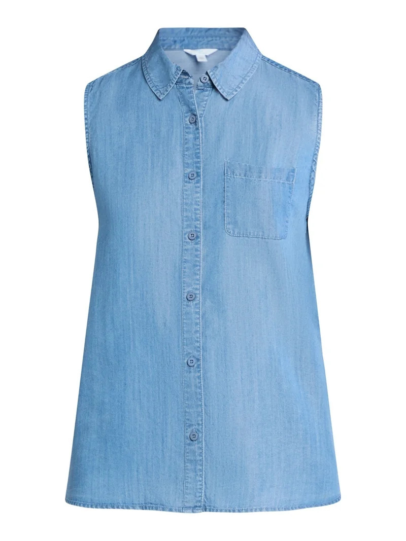 Time and Tru Women's Sleeveless Button Down Shirt, Sizes XS-XXXL - Walmart.com | Walmart (US)