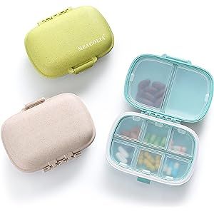 3 Pack 8 Compartments Travel Pill Organizer Moisture Proof Small Pill Box for Pocket Purse Daily Pil | Amazon (US)