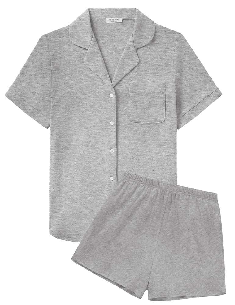 Ekouaer Cotton Pajamas for Women Set Short Sleeve Sleepwear Soft Button Down Pj Loungewear | Amazon (US)
