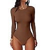 ANRABESS Women Long Sleeve Crew Neck Bodysuits Top 2025 Fall Slim Fit Ribbed Knit Soft Basic Tee ... | Amazon (US)